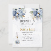 Dusty Blue Gold Peony Chic Brunch & Bubble Invitat Kaart (Voorkant)