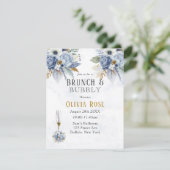 Dusty Blue Gold Peony Chic Brunch & Bubble Invitat Kaart (Staand voorkant)