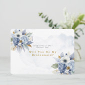 Dusty Blue Gold Peony word mijn Bridesmaid Kaart (Staand voorkant)