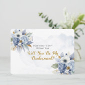 Dusty Blue Gold Peony word m'n Bridesmaid in Kaart (Staand voorkant)