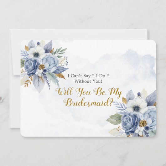 Dusty Blue Gold Peony word m'n Bridesmaid in Kaart (Voorkant)