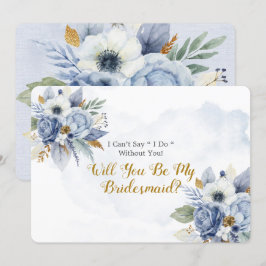 Dusty Blue Gold Peony word m'n Bridesmaid in Kaart