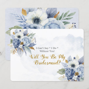 Dusty Blue Gold Peony word m'n Bridesmaid in Kaart
