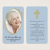 Dusty Blue Gold Photo Funeral Prayer Card Visitekaartje (Voorkant /achterkant)