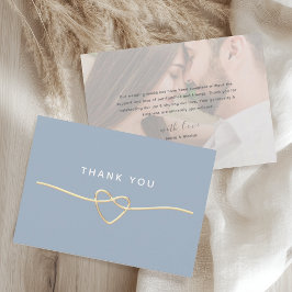 Dusty Blue Gold Photo Wedding Thank You Card Bedankkaart