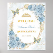 Dusty Blue Gold Quinceanera Mis Quince Welkom Poster (Voorkant)