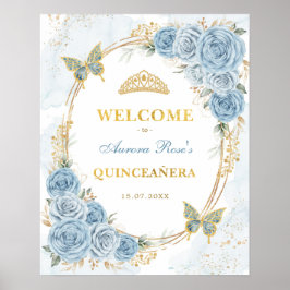 Dusty Blue Gold Quinceanera Mis Quince Welkom Poster