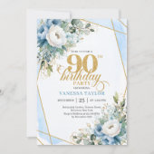 Dusty blue gold script frame modern 90th birthday kaart (Voorkant)