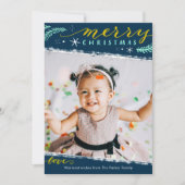 Dusty Blue Gold Script minimalistische foto Kerstm Feestdagenkaart (Voorkant)