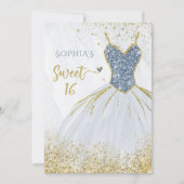 Dusty Blue Gold Sparkle Dress Sweet 16 jaar Kaart (Voorkant)