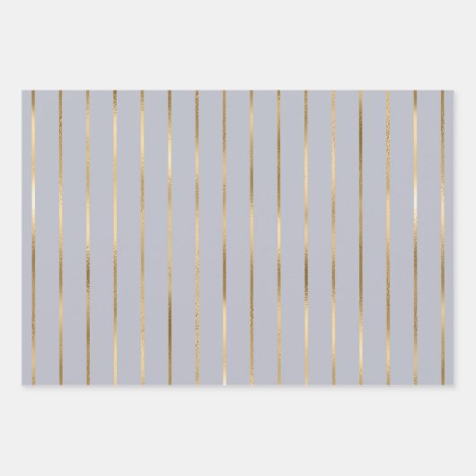 Dusty Blue Gold Stripe Pattern Inpakpapier Vel (Voorkant 3)