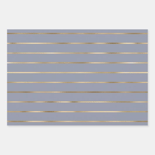 Dusty Blue Gold Stripe Pattern Inpakpapier Vel (Voorkant 2)