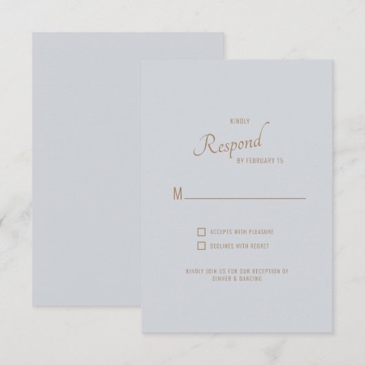 Dusty Blue Gold Text Wedding RSVP Kaartje (Voorkant / Achterkant)
