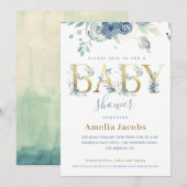 Dusty Blue Gold Waterverf Floral Baby (Voorkant / Achterkant)