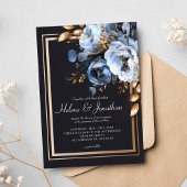 Dusty Blue Gold Waterverf Modern Elegant Wedding Kaart