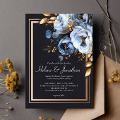 Dusty Blue Gold Waterverf Modern Elegant Wedding Kaart