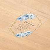 Dusty Blue Gold Wildflower Eerste Heilige Communie Acryl Uitnodigingen (Laagn)