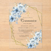 Dusty Blue Gold Wildflower Eerste Heilige Communie Acryl Uitnodigingen (Voorkant)