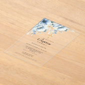 Dusty Blue Gold Wildflower Eerste Heilige Doop Acryl Uitnodigingen (Laagn)