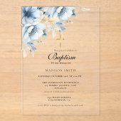 Dusty Blue Gold Wildflower Eerste Heilige Doop Acryl Uitnodigingen (Voorkant)