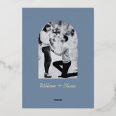 Dusty Blue Gold Wildflower Fotobruiloft Folie Uitnodiging (Achterkant)