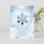 Dusty Blue Gold Winter Snowflake Baby shower Kaart (Staand voorkant)
