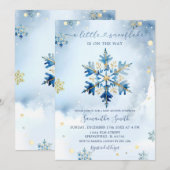 Dusty Blue Gold Winter Snowflake Baby shower Kaart (Voorkant / Achterkant)