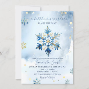 Dusty Blue Gold Winter Snowflake Baby shower Kaart