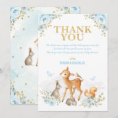 Dusty Blue Gold Woodland Animals Forest Baby Boy Bedankkaart (Voorkant / Achterkant)