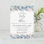 Dusty Blue Golden Botanical bruiloft uitnodiging (Staand voorkant)