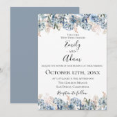 Dusty Blue Golden Botanical bruiloft uitnodiging (Voorkant / Achterkant)