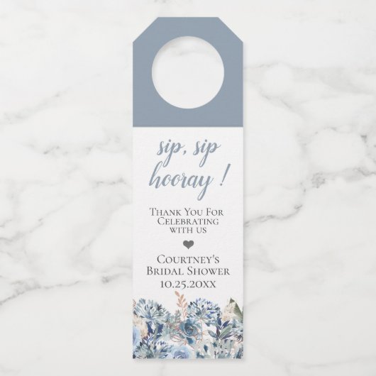 Dusty Blue Golden Botanical Flessenhanger (Voorkant)