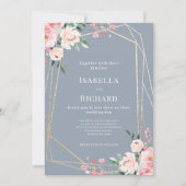 Dusty Blue | Goud | Blush Pink Floral | Weddenscha Kaart (Voorkant)