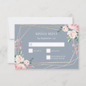 Dusty Blue | Goud | Blush Pink Floral Wedding RSVP Kaartje (Voorkant)