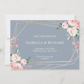 Dusty Blue | Goud | Blush Pink Floral Wedding Save The Date (Voorkant)