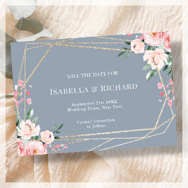 Dusty Blue | Goud | Blush Pink Floral Wedding Save The Date
