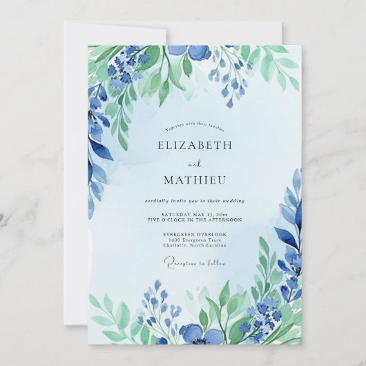Dusty Blue Graceful Spring Wedding Kaart (Voorkant)