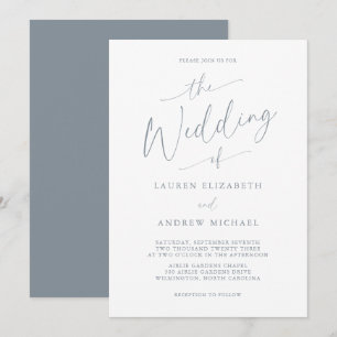 Dusty Blue Gray Elegant Romantic Wedding Kaart