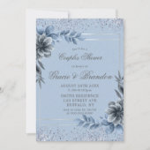 Dusty Blue Gray Floral Couples Shower Invitations (Voorkant)