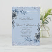 Dusty Blue Gray Floral Couples Shower Invitations (Staand voorkant)