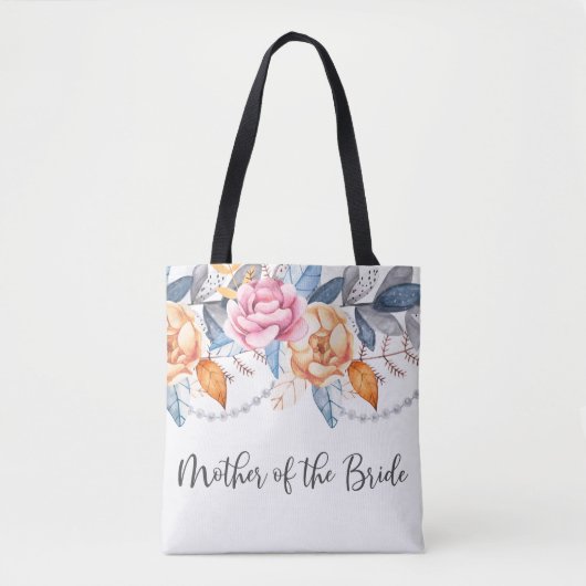 Dusty Blue Gray Floral Wedding Moeder van de Bride Tote Bag (Voorkant)