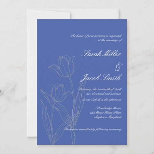 Dusty Blue & Gray minimalist Tulip Wedding Kaart (Voorkant)