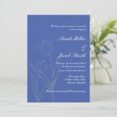 Dusty Blue & Gray minimalist Tulip Wedding Kaart (Staand voorkant)