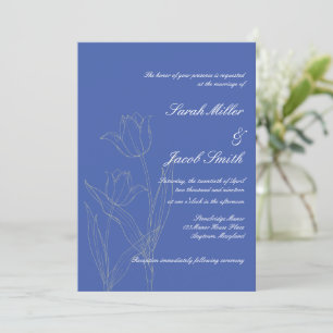Dusty Blue & Gray minimalist Tulip Wedding Kaart