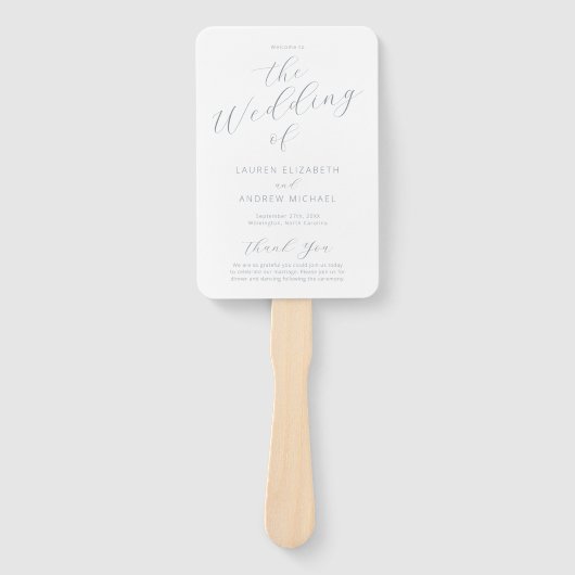 Dusty Blue Gray Modern Calligraphy Wedding Program Handwaaier (Voorkant)