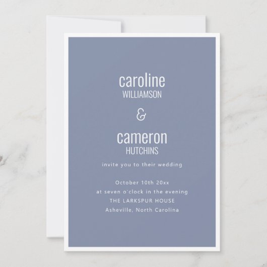 Dusty Blue Gray Modern Minimal Typography Wedding Kaart (Voorkant)