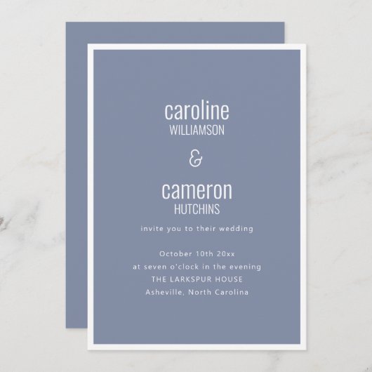 Dusty Blue Gray Modern Minimal Typography Wedding Kaart (Voorkant / Achterkant)