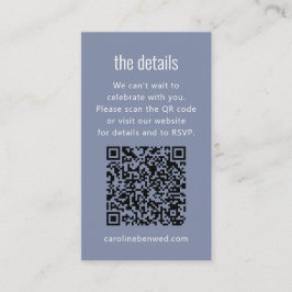 Dusty Blue Gray Modern Minimal Wedding Details QR  Informatiekaartje