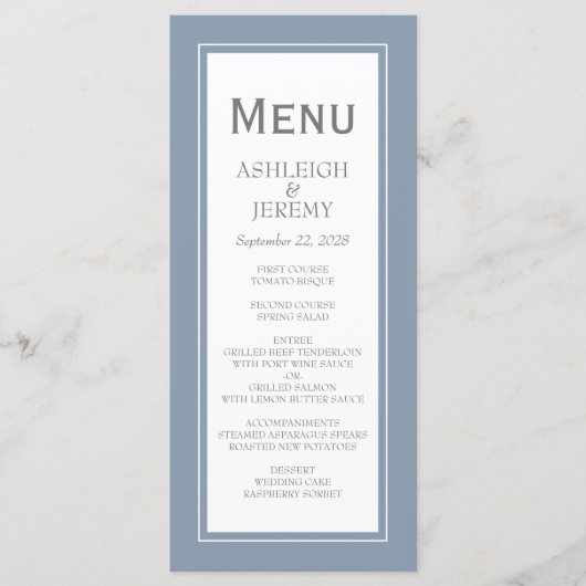 Dusty Blue Gray Modern Minimalist Wedding Menu (Voorkant)