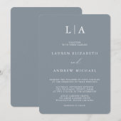 Dusty Blue Gray Monogram Simple Minimalist Weddens Kaart (Voorkant / Achterkant)